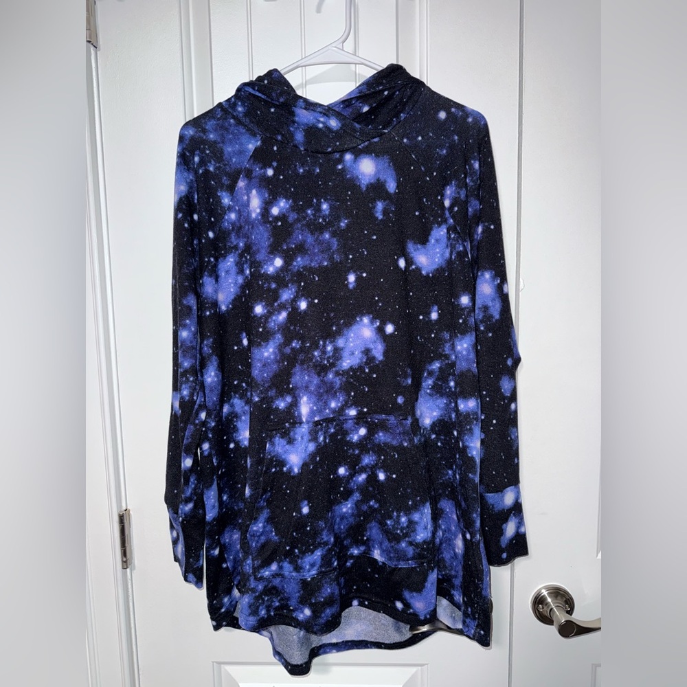 LuLaRoe Amber Starry Night Hoodie - Black and Blue